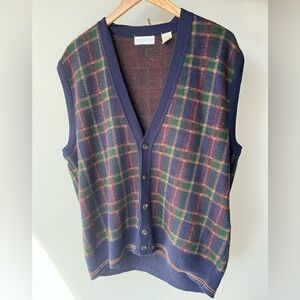 Vintage Italian Plaid Knit Sweater Vest • Collectif Wool Blend